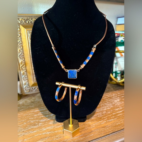 Copper & Lapis Lazuli necklace with matching hoop earrings - Picture 4 of 5